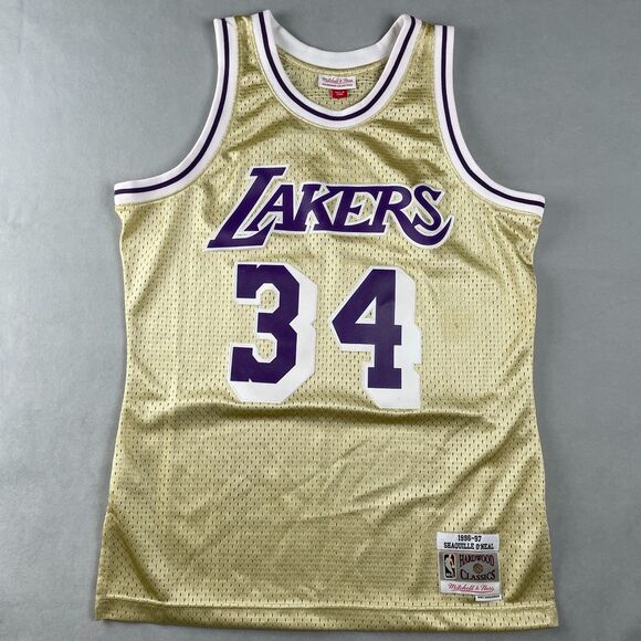 Shaquille O'Neal #34 LA Lakers 1996-97 Mitchell Ness Gold Swingman Jersey Sz M